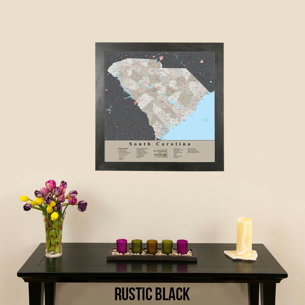 Earth Toned South Carolina State Map Rustic Black Frame