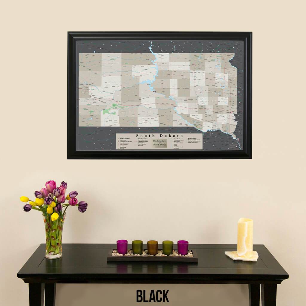 Earth Toned South Dakota Framed Pin Map Black Frame