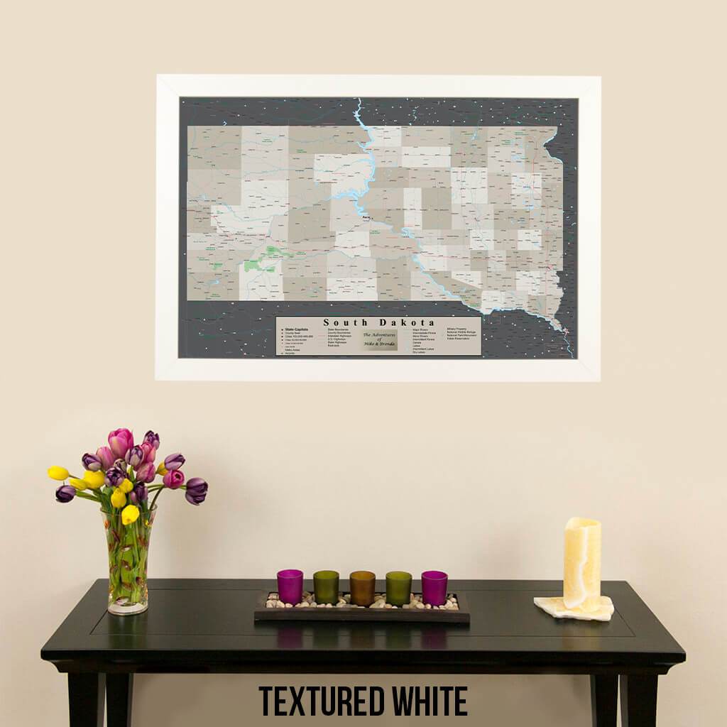 Earth Toned South Dakota Framed Pin Map Textured White Frame