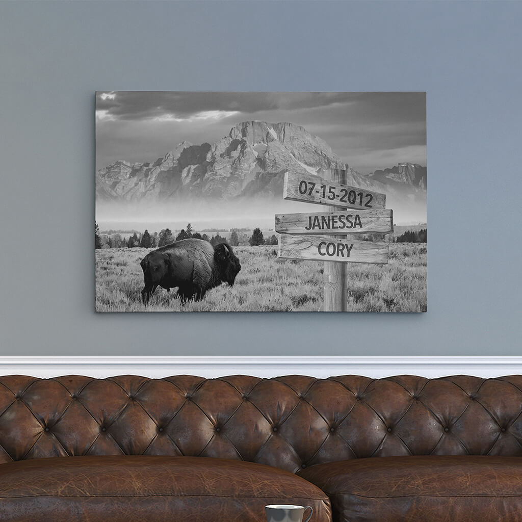 Bison Sign Art - 24x36 - black and white