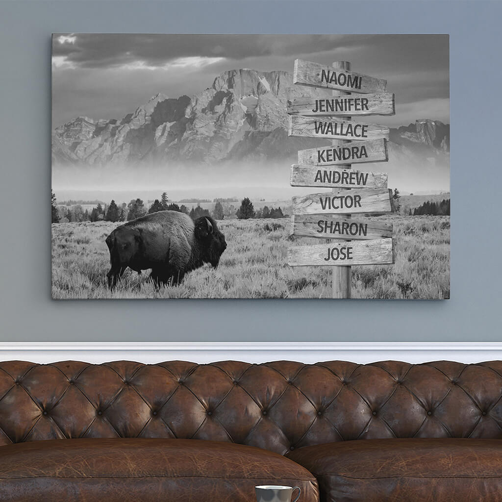 Bison Sign Art - 30x45 - black and white