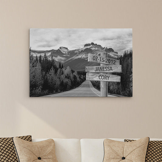 Mountain Road Sign Art - 24x36 - B&W