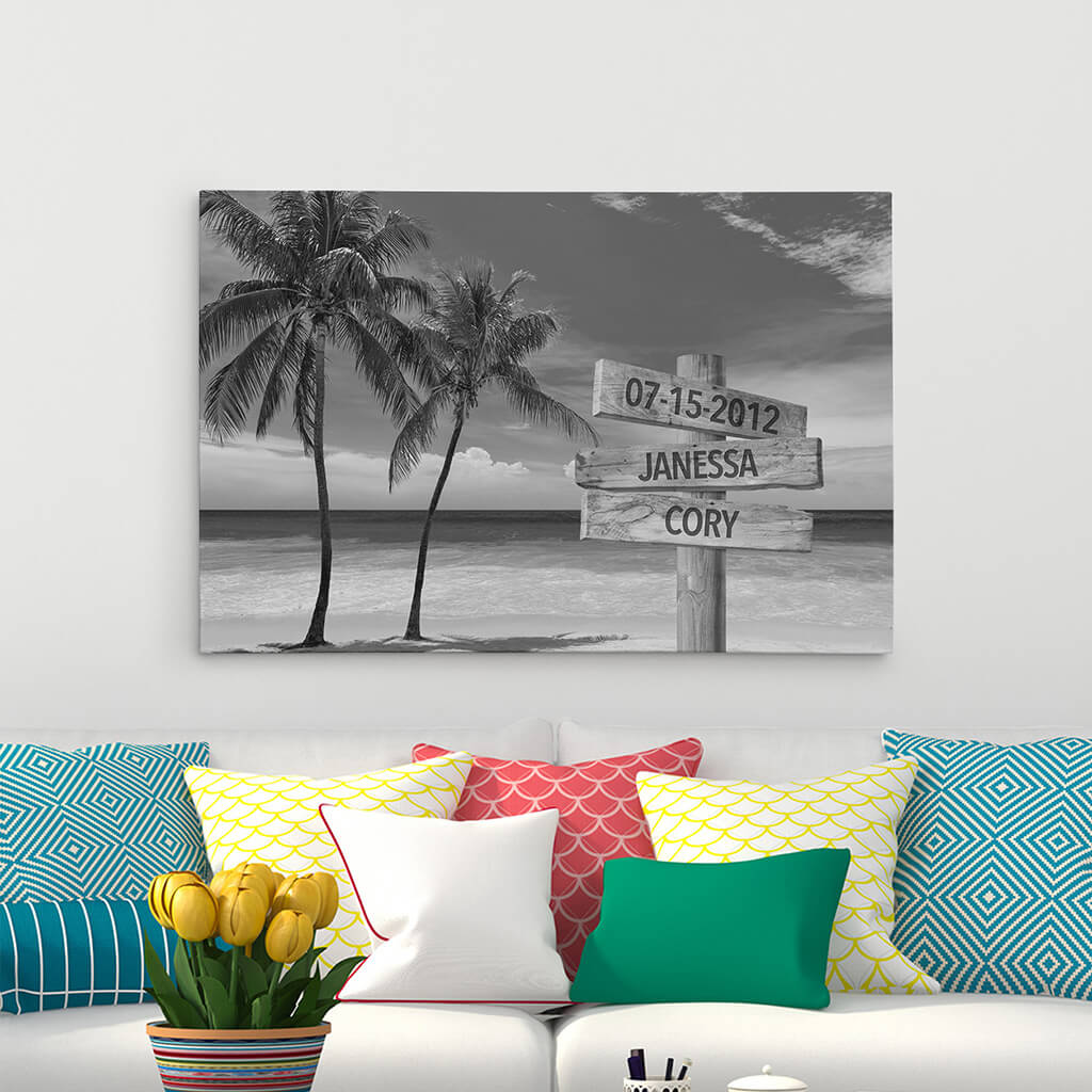 Ocean Palm Trees Sign Art - 24x36 - B&amp;W