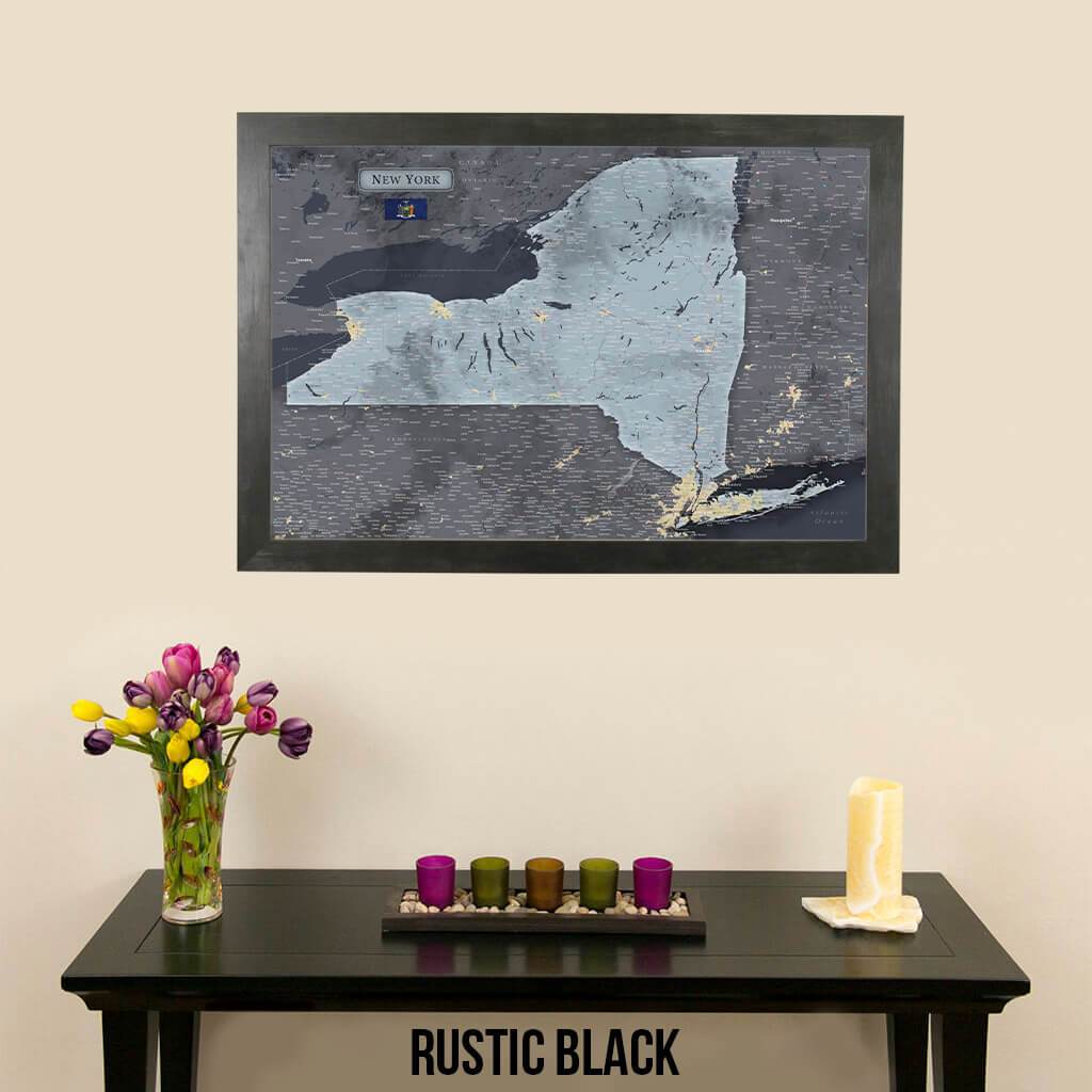 Push Pin Travel Maps New York Slate Travel Map with Pins Rustic Black Frame