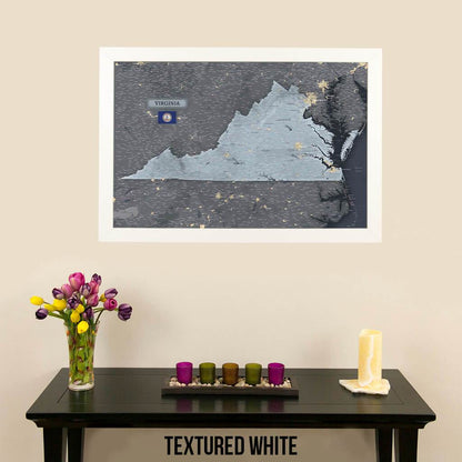 Framed Virginia State Slate Wall Map with Pins Textured White Frame