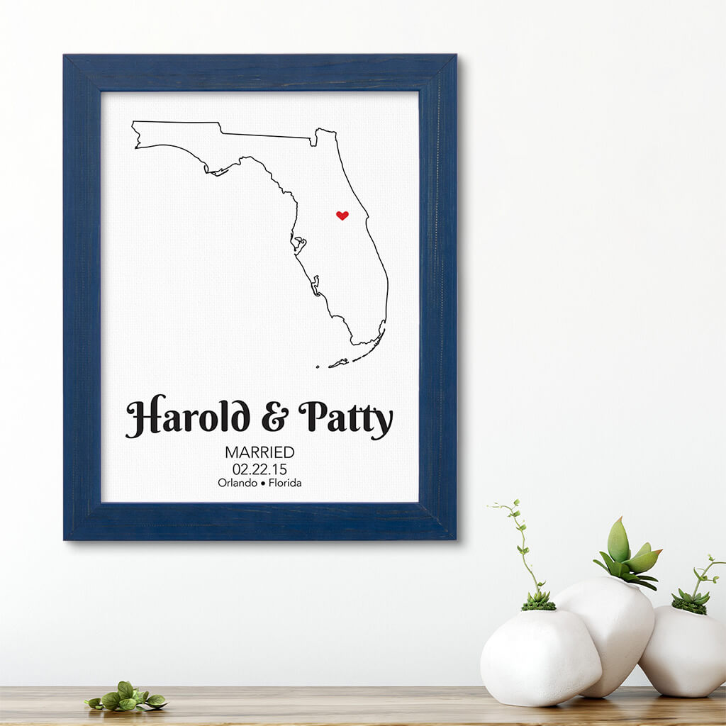 Florida State Map Art - Carnival Blue Frame