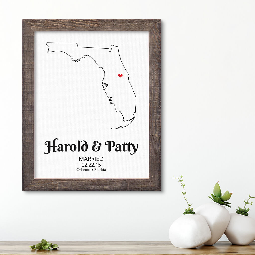 Florida State Map Art - Madison Natural Brown Frame
