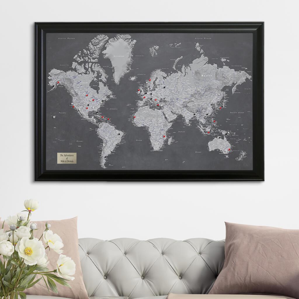 Stormy Dreams World Map | Monochrome World Map | Pinboard Map - Push ...