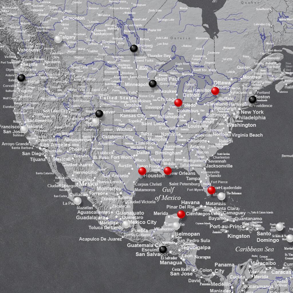 Closeup of USA on Stormy Dreams World Map