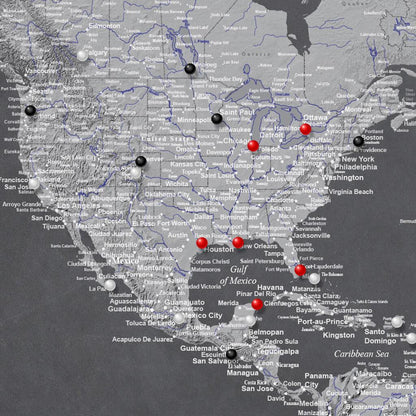 Closeup of America on Stormy Dreams World Map