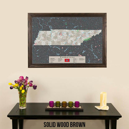 Earth Toned Tennessee Framed Pinboard Map Solid Wood Brown Frame