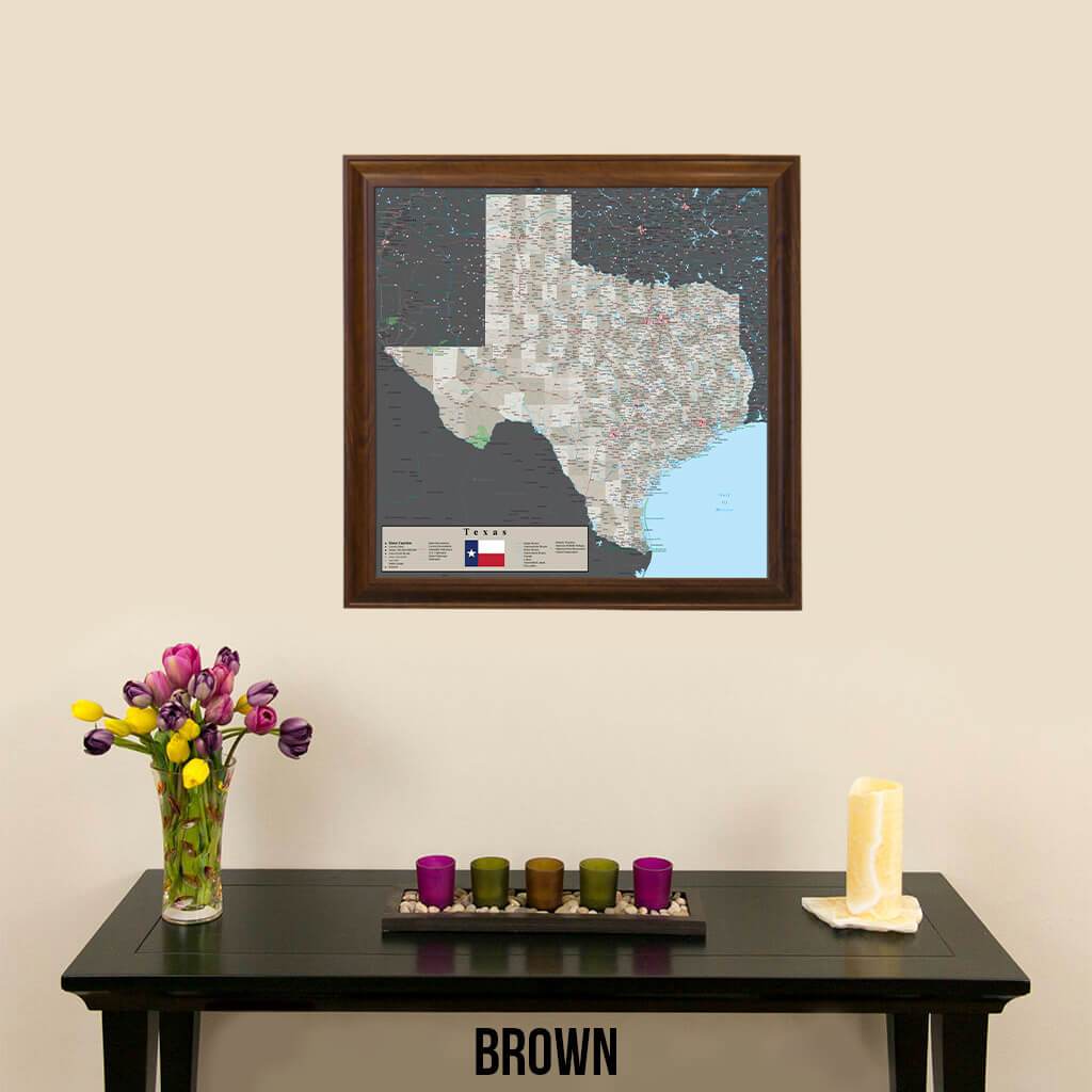 Earth Toned Texas Push Pin Travel Map Brown Frame