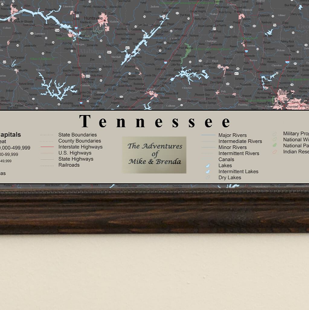 Earth Toned Tennessee Framed Pinboard Map Plaque Location