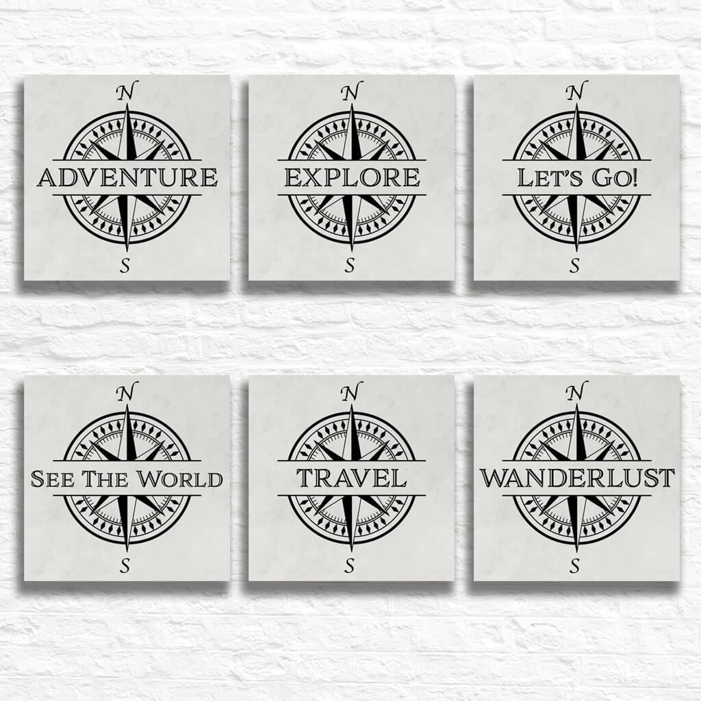 Travel Phrases - Compass Wall Art - 6 Travel Words Available