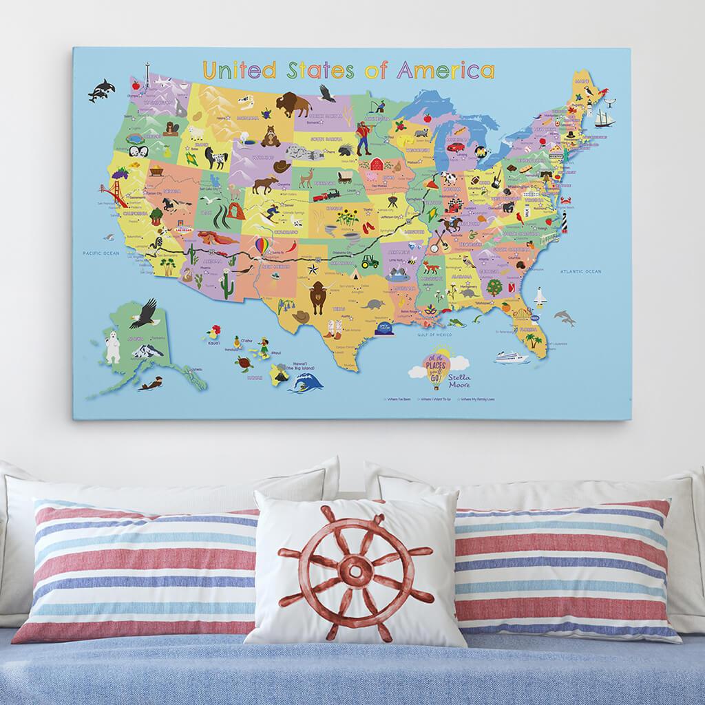 United States Earth-toned Push Pin outlets Travel Map with Pins and Frame 24X36