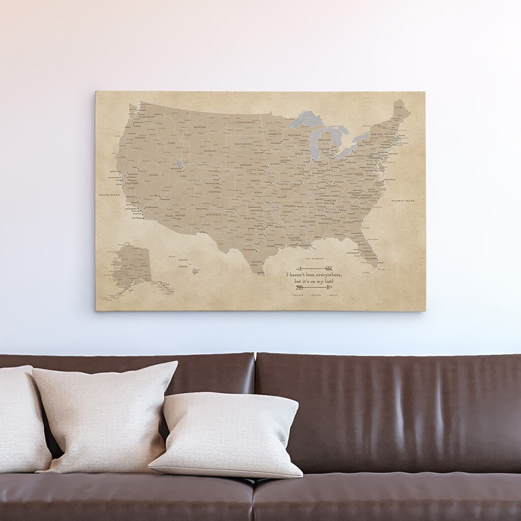 24x36 Gallery Wrapped Vintage USA Map