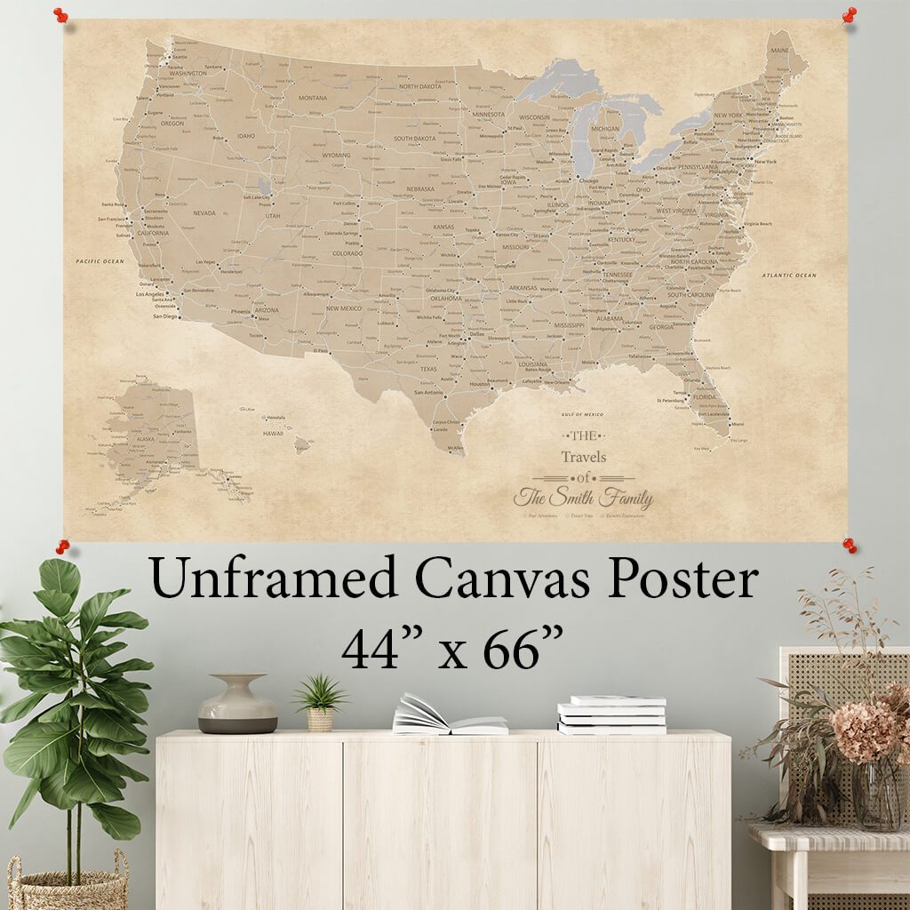 Vintage USA Map Canvas Poster 44 x 66