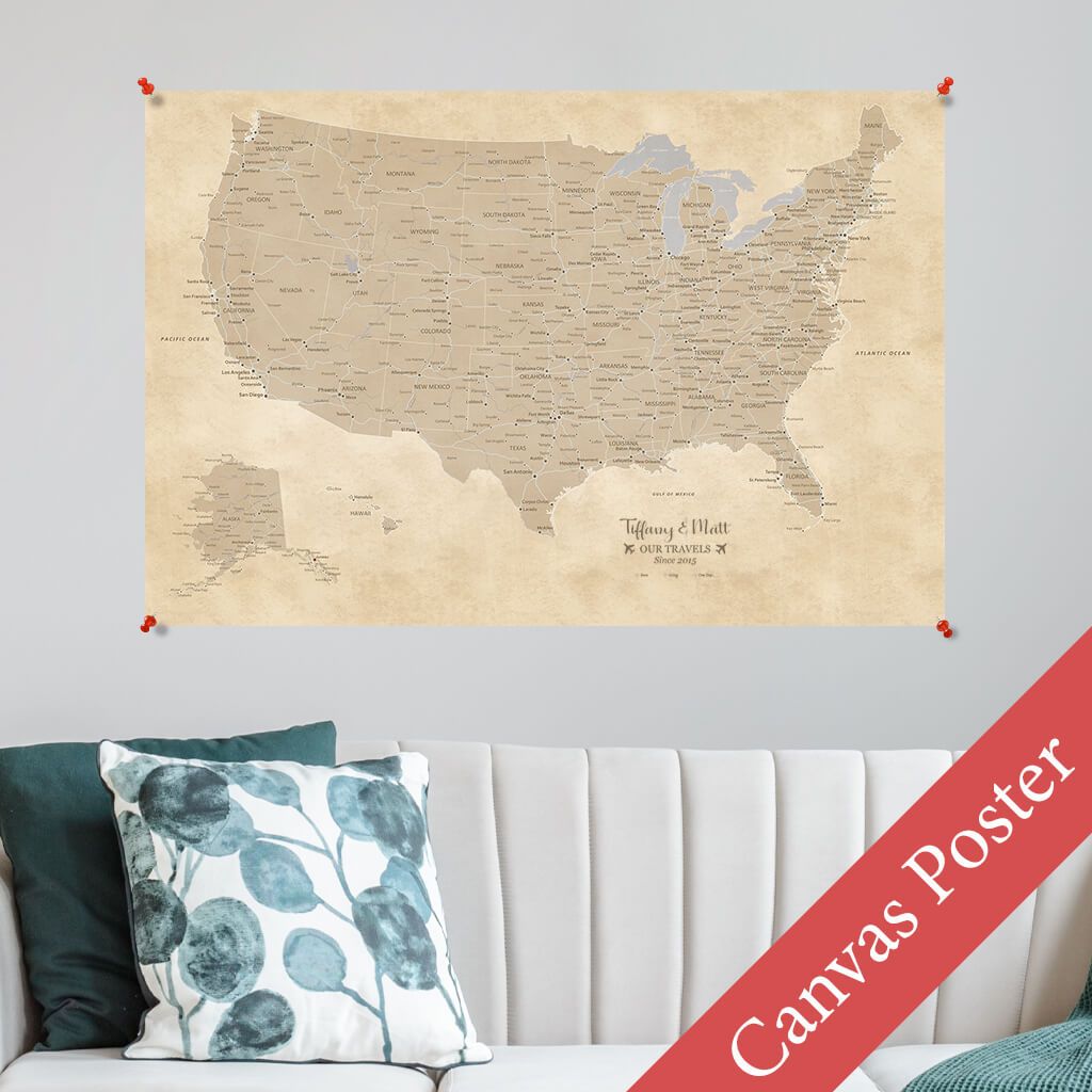 Vintage USA Map Canvas Poster