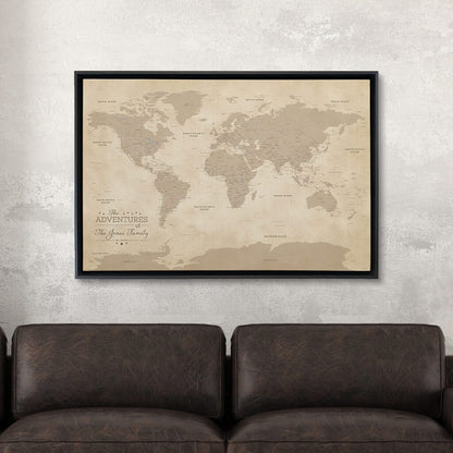 Black Float Frame - 24x36 Gallery Wrapped Vintage World Map