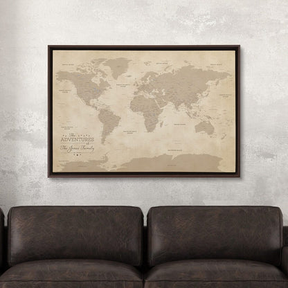 Brown Float Frame - 24x36 Gallery Wrapped Vintage World Map