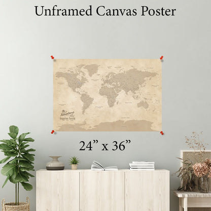 Vintage World Map Canvas Poster 24 x 36