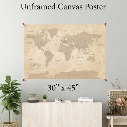 Vintage World Map Canvas Poster 30 x 45