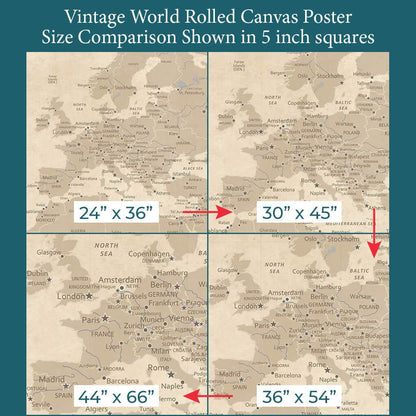 Font Size Comparison of Europe on 4 Poster Sizes