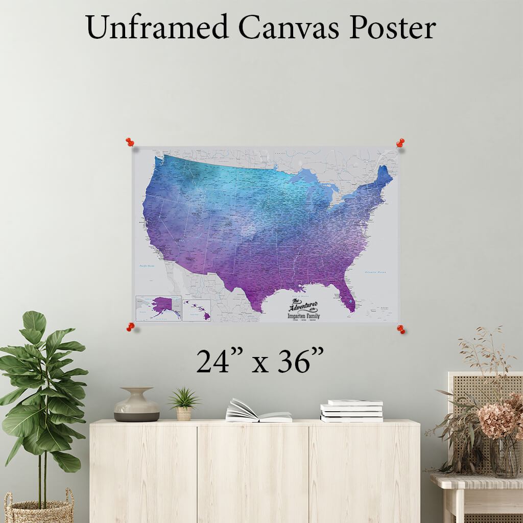 Vibrant Violet USA Canvas Poster Map 24 x 36