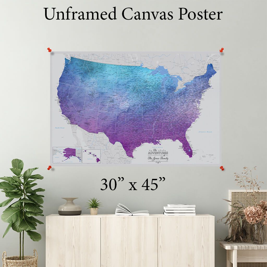 Vibrant Violet USA Canvas Poster Map 30 x 45