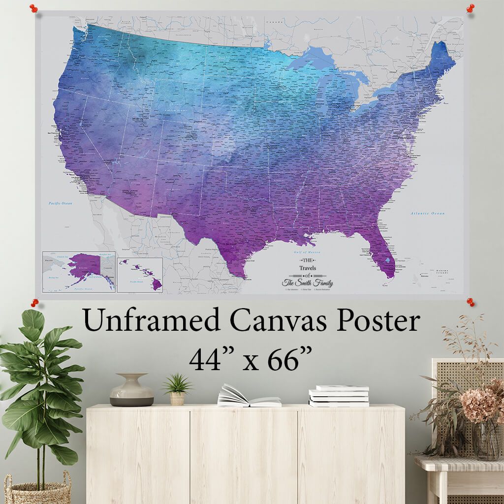 Vibrant Violet USA Canvas Poster Map 44 x 66