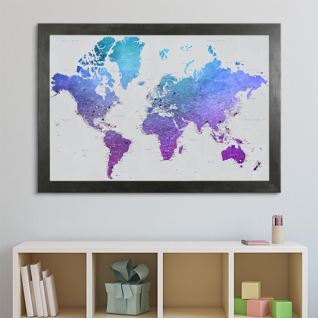 World Map Canvas Push Pin World Map Print Art World Map Travel Large World Map Print World Map Wall Art Watercolor World Map Art factory Print