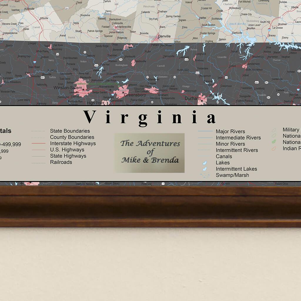 Earth Toned Virginia Travel Map with Pins Plaque Location
