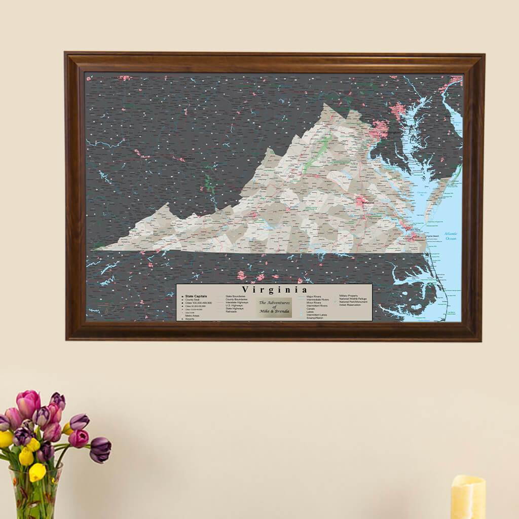 Earth Toned Virginia Travel Map with Pins main picture