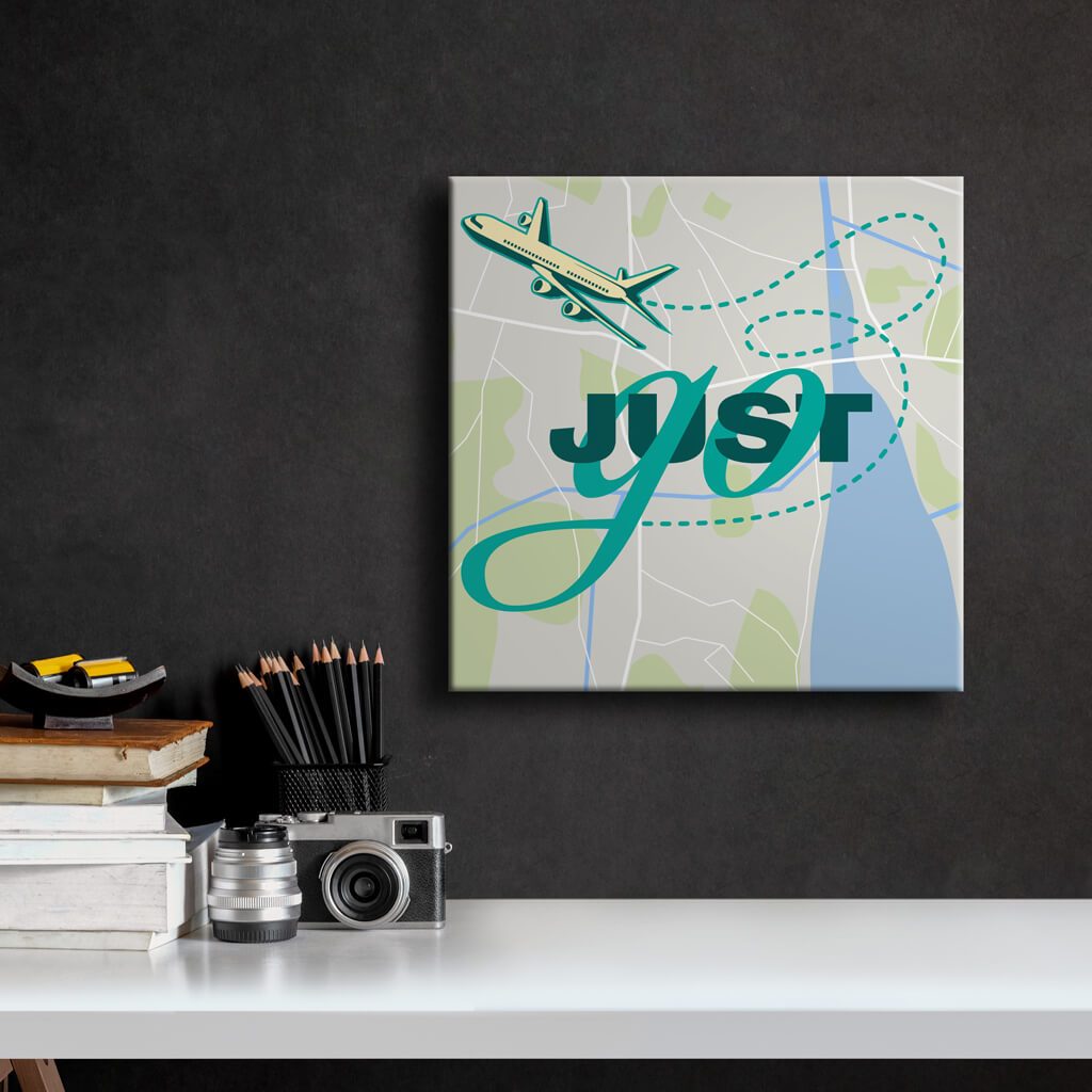 Just Go - Travel Art - with Map background